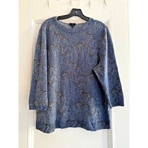 Talbots Sweater PLUS/LARGE Blue 100% Cashmere Paisley Print Luxe Knit Top